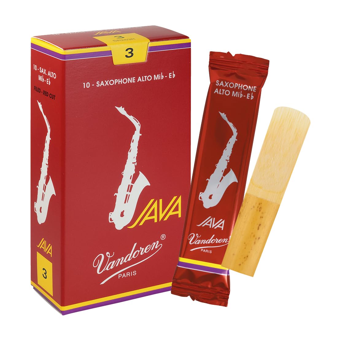 バンドーレン アルトサクソフォンリード ジャバ・ファイルド・レッドカット(JAVA FILED RED CUT)硬さ:3 (10枚入)
