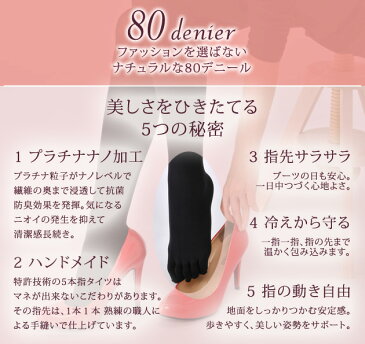 レヴアル【日本製】80デニール5本指タイツ　ブラック　ベージュ　M〜L　L〜LL　【st0170】