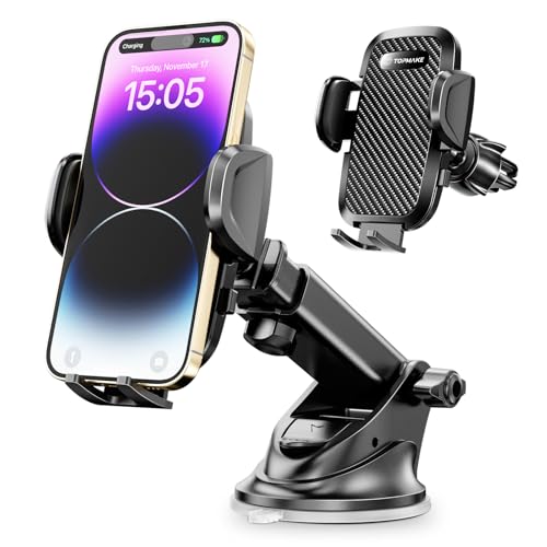 Topmake スマホホルダー 車 車載ホルダー ゲルサクションカップ/クリップ 2in1 携帯ホルダー 車 エアコン吹き出し口 360度回転 伸縮アーム 幅52mm～95mmの携帯電話に適しています 日本語マニュアル付き（黒）