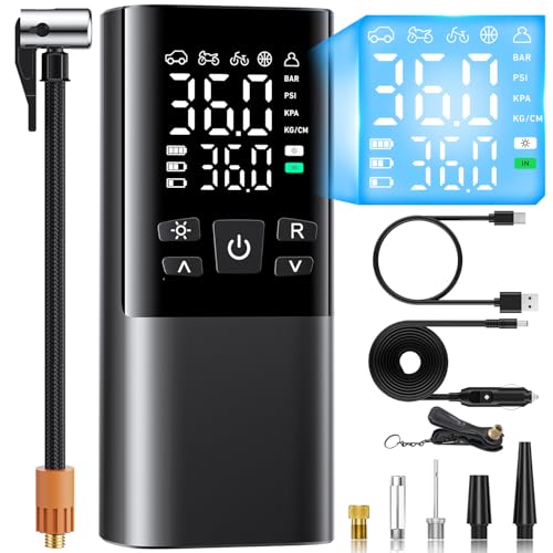 自転車 空気入れ 電動空気入れ バイク 車 仏/英/米式バルブ対応 最大圧力150PSI 高速充填 自動停止 600..