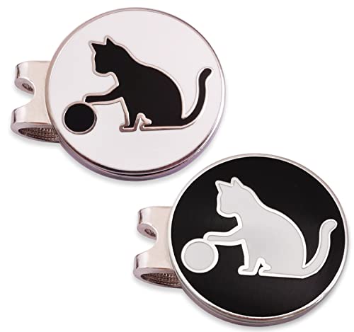 Adhere ゴルフ マーカー ゴルフキャップクリップ 磁気両面ロゴボールマーク かわいい猫と 肉球 デザイ..