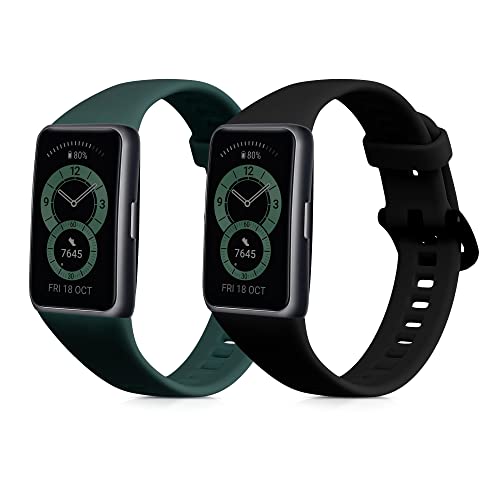 Rakuten - kwmobile 2x 交換バンド Huawei Band 6対応 ベルト - シリコンバンド ソフト TPU 耐久性 黒色/モスグリーン