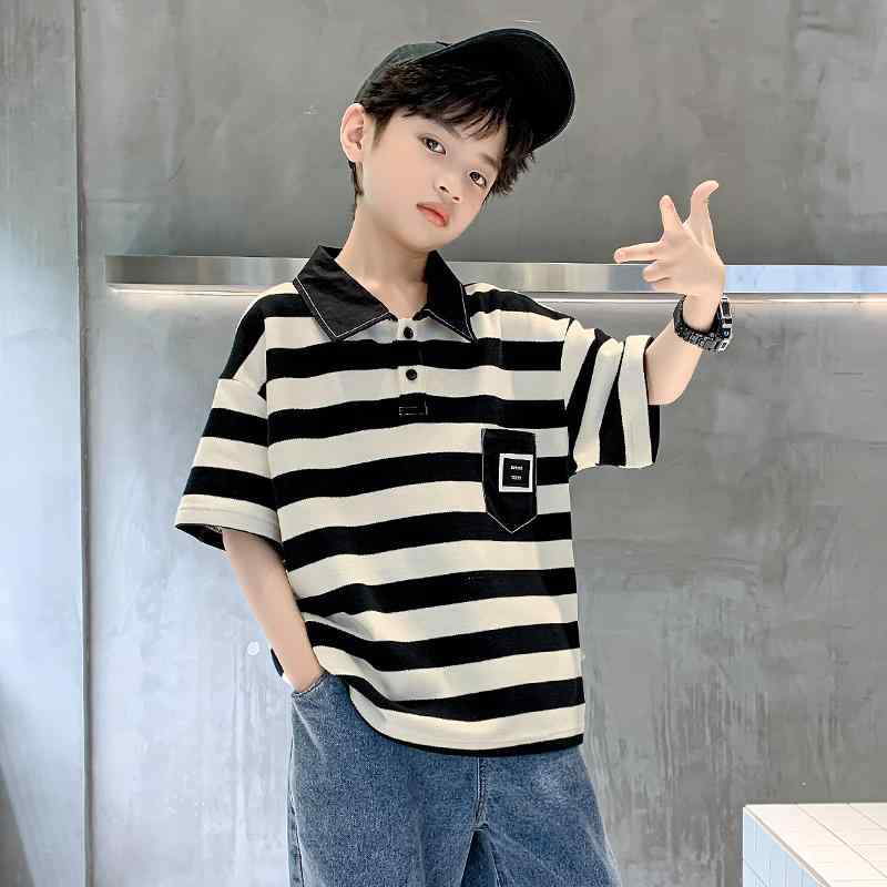 Rakuten - ポロシャツ キッズ 半袖 男の子 子供服 トップス カジュアル ゆったり ブラック 春夏 ファッション