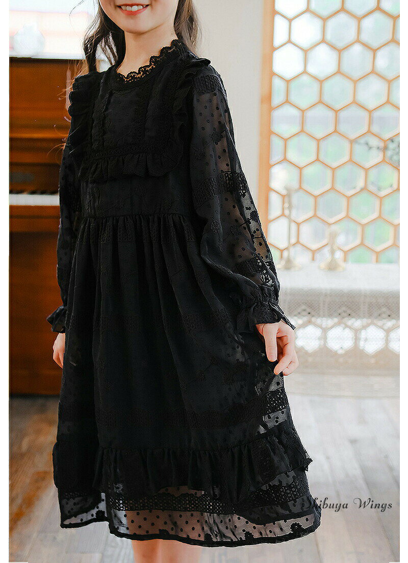 ワンピース 長袖 長袖ワンピース シフォン レトロ 女の子 キッズ 子供服 春 秋 子...