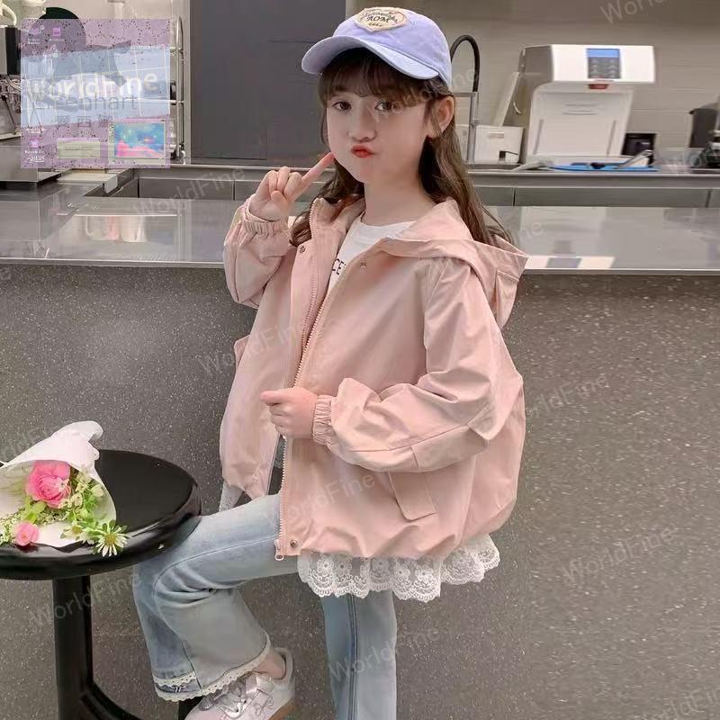 Rakuten - キッズ 子供服 アウター ジャンパー 秋 長袖 フード付き 薄手 子供 ジュニア 女の子 ジップアップ レース付き かわいい おしゃれ 薄い上着 キッズジャンパー ジップアップパーカー 秋服
