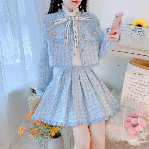 レディース ツイード セットアップ ツーピース 韓国 セレモニー かわいい ミニスカート ジャケット カジュアル 大きいサイズ 春秋冬 ブ..
