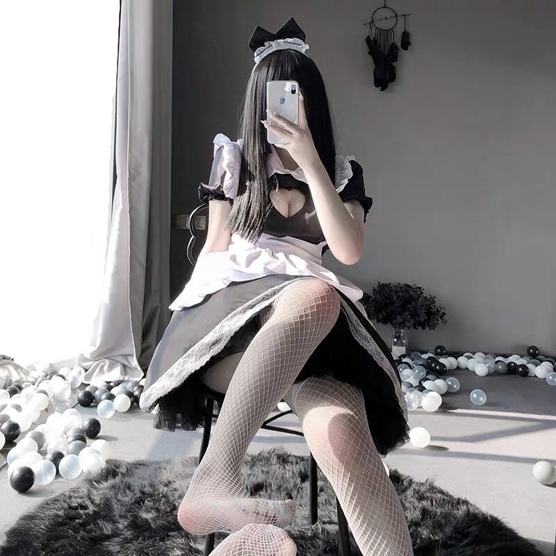 5点セット メイド服 コスプレ 可愛い セクシー メイドコスプレ コスチューム ロリータ 大きいサイズ ミニ丈 胸元 ハートセクシー 仮装 大人 バレンタイン 男女兼用 ワンピース かわいい