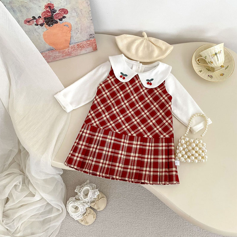 女の子 ワンピース シャツ 2点セット 子供服 ベビー服 長袖 ドレス かわいい 日常 ...