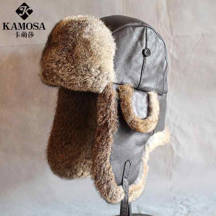 Hats - パイロット帽 防寒 ラビットファー シープスキン 帽子 毛皮 メンズ レディース 革 耳保護 キャップ 秋冬 ユニセックス スキー 韓国