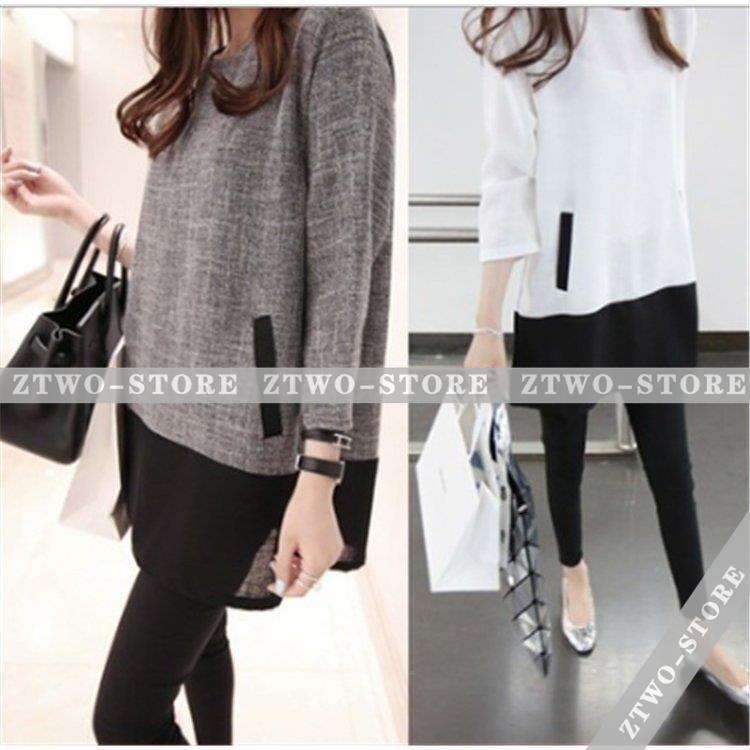 ブラウス シャツ チュニック レディース ゆったり 大きいサイズ 体型カバー カットソー 長袖 ロング 春 ワンピース プルオーバー カジュアル 切り替え