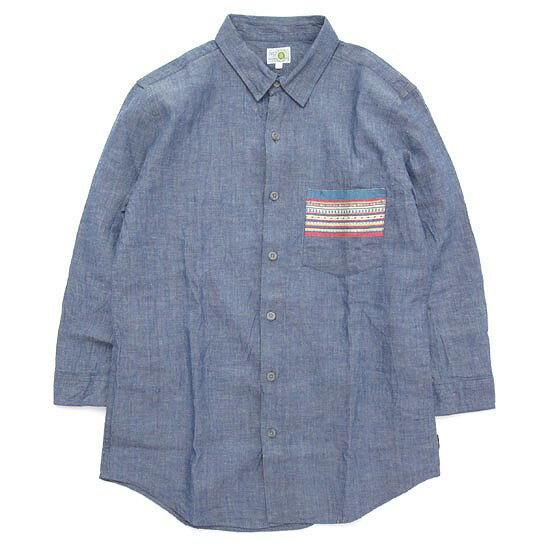 GO HEMP إסCHAMBRAY JACQUARD 3/4 SLEEVE SHIRTS (֥롼)(ʬµ)