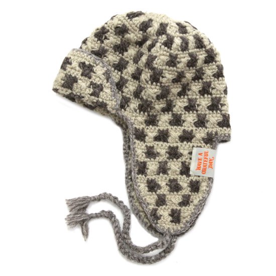 HAVE A GRATEFUL DAY ハブアグレイトフルデイ｜FLIGHT KNIT CAP (グレイ)(ハンドメイドのフライトキャップ)