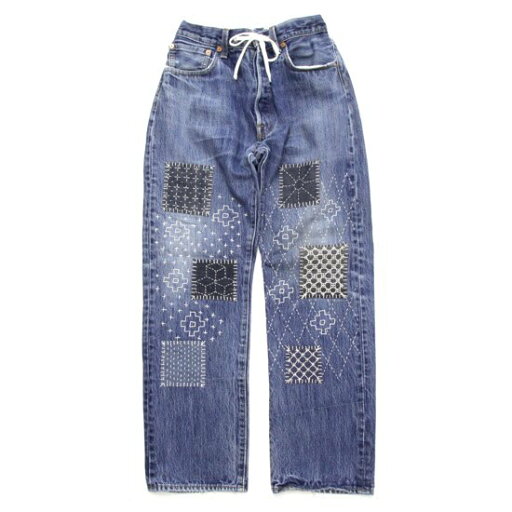 Nasngwam ナスングワム|SASHIKO EASY DENIM PANTS (ブルー M-2)(ハンド刺繍デニムイージーパンツ) Nasngwam ナスングワム|SASHIKO EASY DENIM PANTS (ブルー M-2)(ハンド刺繍デニムイージーパンツ)