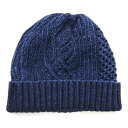 ROTOTO ロトト|ARAN CABLE INDIGO WATCH CAP (ダークデニム)(インディゴ染め糸のケーブル編みニット帽)