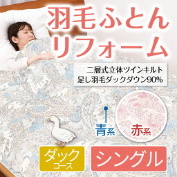 二層式立体ツインキルト ダックコース　シングル 羽毛ふとんリフォーム 打ち直し 富士新幸 プレミアムダウンウォッシュ 足し羽毛 ダック ダックダウン 羽毛布団 リフレッシュ シングル 送料無料（代引き不可）