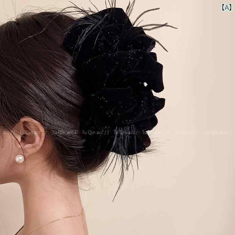 ブラックベルベットの ボウグ ラバークリップ、 女性の ハイ エンドの 秋と 冬の ヘア ピン、 後 頭部用の大きな サメ クリップ ヘア ピン