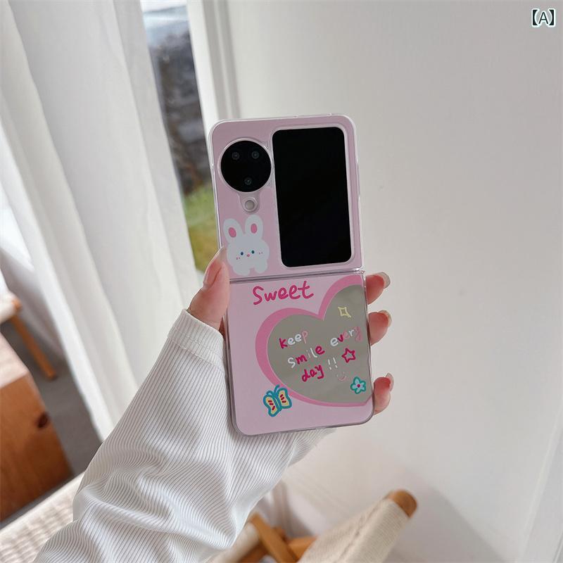 ins Love Rabbit OPPOFind N 3 Flip 携帯 電話 ケース 折りたたみ スクリーン N 2 Flip ミラー 保護 カバー かわいい 漫画 n 3 flip 落下 防止 シェル クリエイティブ ペイント N 2 Flip パー