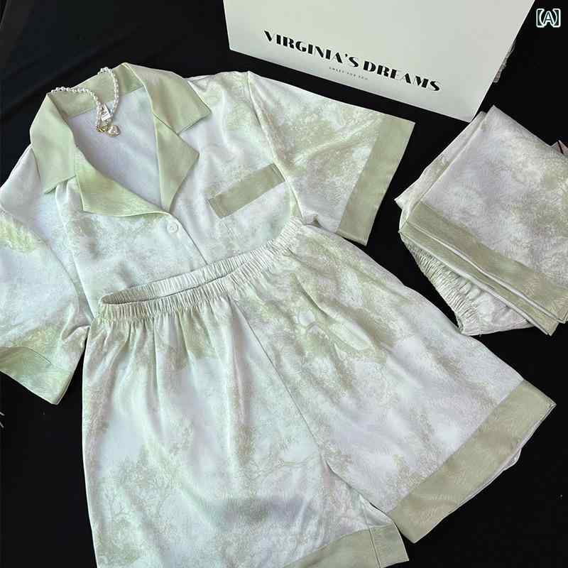 女性用 マルベリー シルクパジャマ、 親友用の 春 夏 スリーピース ギフト ボックス セット、 半袖 ショーツ、 ズボン、 ホームウェア