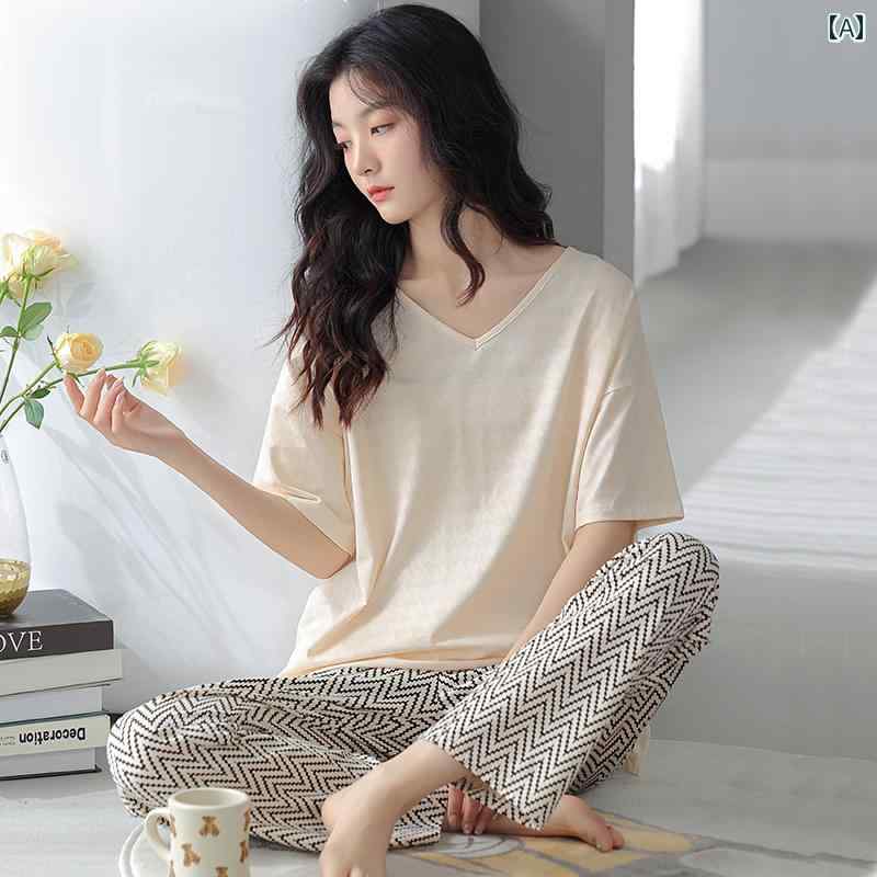 女性の ための パジャマ 夏 2024 新しい 純粋な 綿 半袖 ズボン 夏の ホームウェア カジュアル ウェアラブル 夏の スーツ