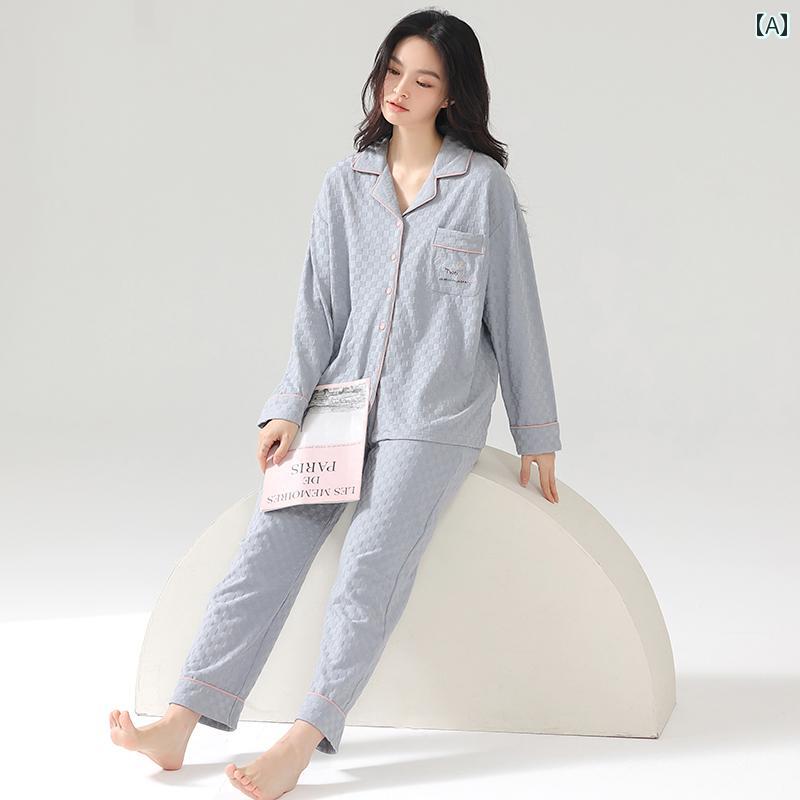 パジャマ 女性用 春秋 純 綿 長袖 レディース シンプル カジュアル 2024年 新作 大きい サイズ ホームウェア セット 屋外でも 着用 可能