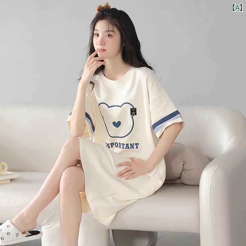 女性の ための 純粋な 綿の ナイトガウン 夏 半袖 かわいい 漫画 レディース 甘い 大きい サイズ 緩い 薄い セクション 夏は 家の 服の 外で 着用 できます