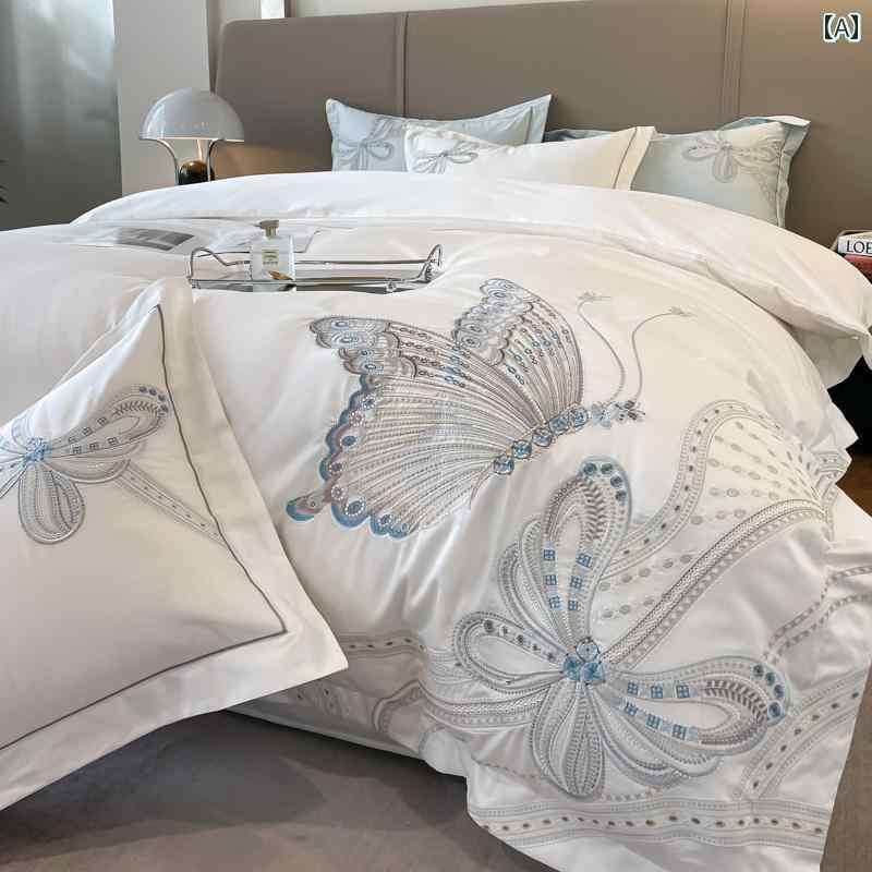 蝶 白 刺繍 キルトカバー 純 綿 4 点 セット 純 綿 キルトカバー 高級 寝具 南 通 ホームテキスタイル 春と 夏