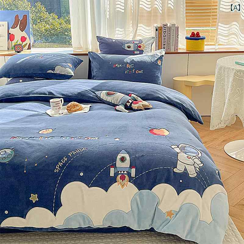 漫画 子供の クラス A ミルク ベルベット 4点 セット 男の子用 厚くて 暖かい ベビー ベルベット コーラル ベルベット 寝具 冬用