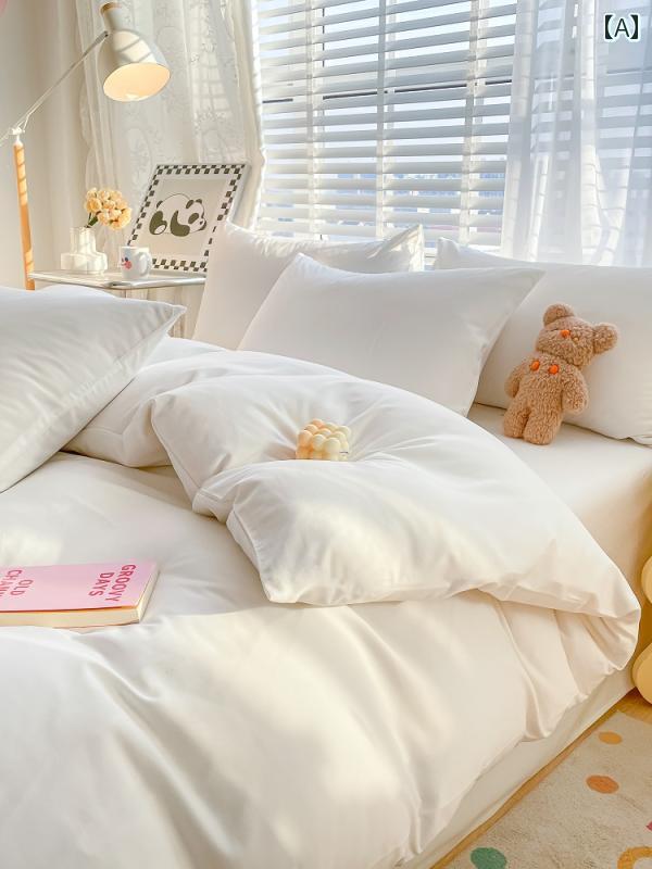 ins 北欧 高級 B &amp;amp; B 風 水 ウォッシュ コットン 4 点 セット 乳 白色 シーツと ボックス シーツ 3 ピース 芸術的な キルトカバー 3