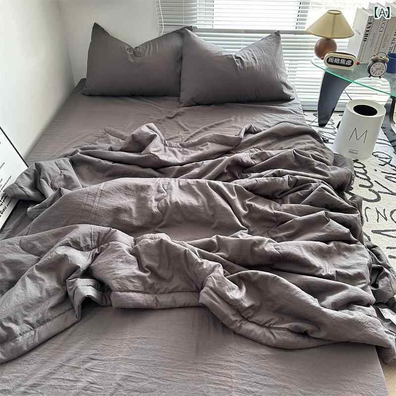 日本 イン 高級 グレー 夏 涼しい キルト 4 点 セット 洗浄 綿 無地 ベッド シーツ 1 . 8 空調 キルト 夏 薄い キルト 芯