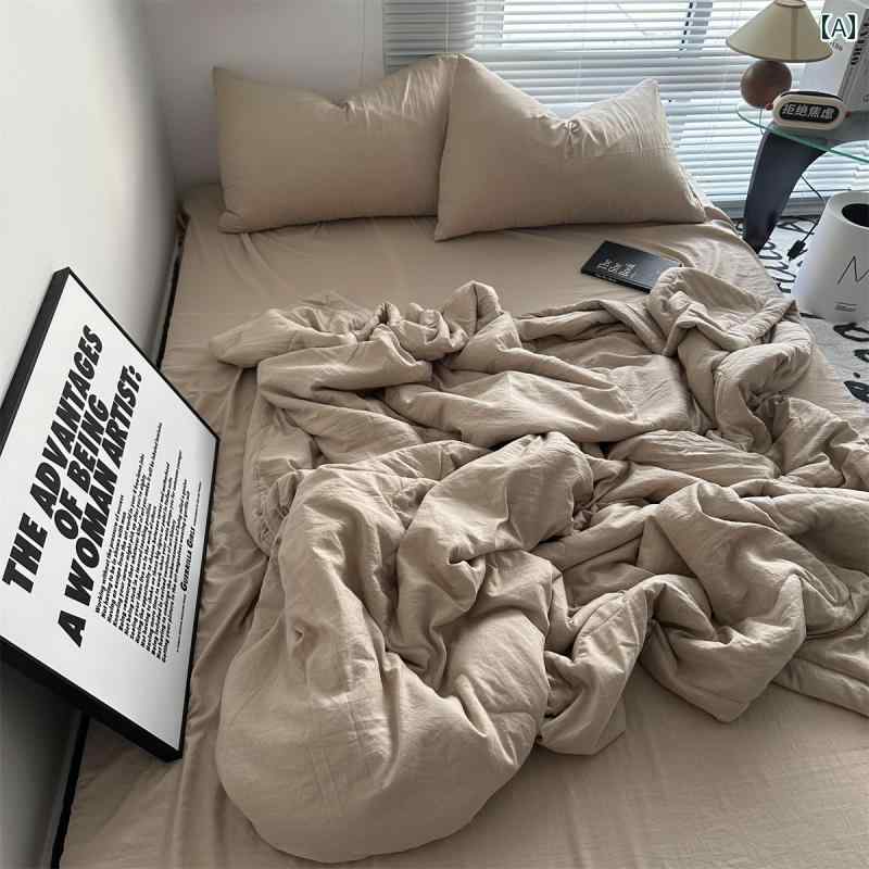 シンプル イン スーパー ソフト 無地 ウォッシュ コットン 夏 涼しい キルト 4 点 セット 1 . 8メートル ボックス シーツ 空調 キルト 夏 薄い キルト 芯