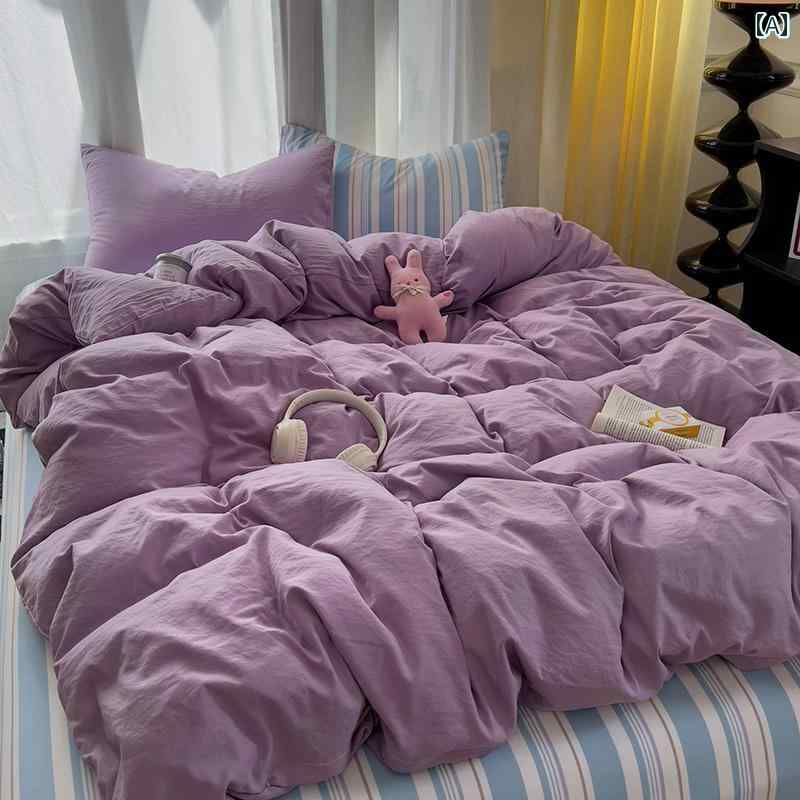 女の子 癒し イン ミルク パープルと ライト ブルーストライプ 4 ピース 洗浄 綿 ベッド シーツ キルトカバー 学生 3点 セット 1 . 8