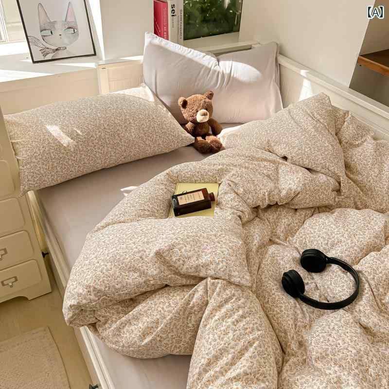 フレンチ フレッシュ イン 牧歌的な小 花柄 4点 セット ウォッシュド コットン 1 . 5 m 1 . 8 アパートメント ベッド シーツと 掛け布団 カバーの 3点 セット