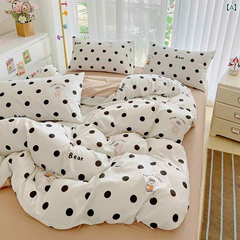 ガーリー 甘くて クールで キュートな小さな 黒 猫 洗浄 綿 ベッド 4 ピース ベッド シート 学生 漫画 キルトカバー 3 点 セット 1 . 8