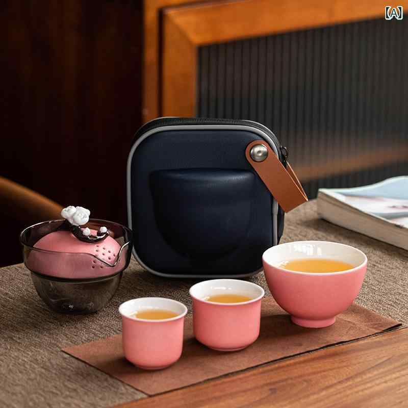 Shengyao ポータブル トラ ベル ティー セット アウトドア お茶作り シンプル ティーポット セラミック クイック カップ 1 ポット 3 カップ