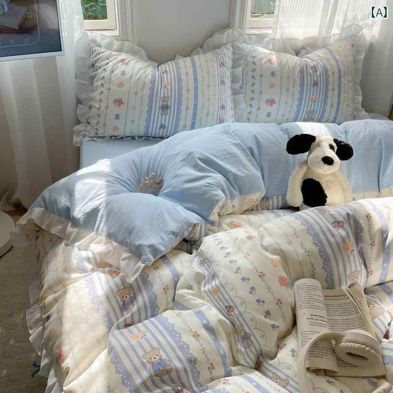 イン 韓国の 新鮮な 漫画 ガーデン クマ レース 4 点 セット 洗浄 綿 1 . 8メートルの ベッド シーツ 寮 3 点 セット
