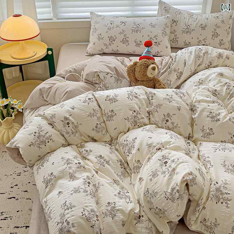 フランスの 牧歌的な スタイル イン レトロ ジャカード小 花柄 4 点 セット 洗浄 綿 キルトカバー 1 . 8 ベッド シーツ 寮 3 点 セット