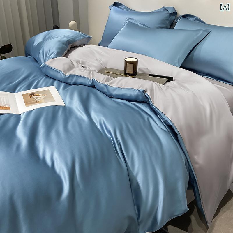 高級 テンセル サマー 寝具 4点 セット、 シルキー ネイキッド スリーピング アイス シルク シーツ、 キルトカバー、 ボックス シーツ 寝具