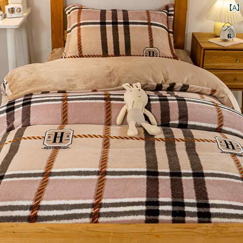 冬 ミルク ベルベット ベッド スリーピース 学生 寮 シングル 肥 厚 キルトカバー シート ベッド シート キルト キルト 6