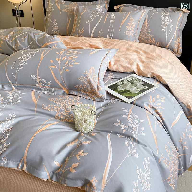 高級 純 綿 ベッド 4 点 セット 春 綿 キルトカバー スプリング シーツと ボックス シーツ 春 寝具 2024 新しい スタイル