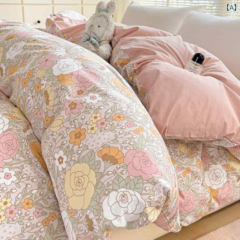 クラス A 純 綿 掛け布団 カバー シングル 綿 100 掛け布団 カバー パストラル スタイル 180 x 220 x 240 シングル＆ ダブル 学生 4点 セット 3