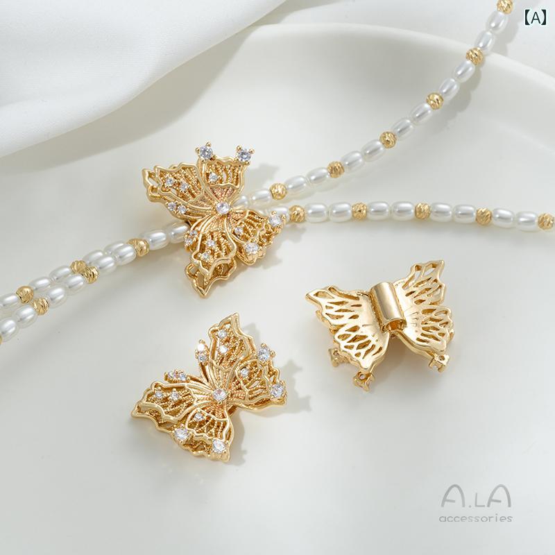 色 保持 14 K ゴールド フィルド マイクロ 舗装 ジルコン レース 二 層 蝶 多 孔 質 ビーズ ブレスレット ネックレス ジュエリー アクセサリー