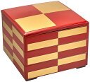 若泉漆器 3段重箱 7寸若菜重 朱金市松 (内黒) H-159-14-A