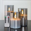 AnnTec LEDキャンドルライト ledグラス ブラック ロウソク 本物の炎のようにゆらめく3点セット 暖色光 火を使わない ゆらゆら揺れる 安全 省エネ 専用リモコン付き 明るさ調整 電池式 LEDライト