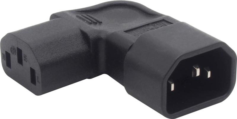 オーディオファン 3ピン 変換コネクタ L字 右向き 3ピン メス (IEC 60320 C13) ⇔ 3ピン オス (IEC 60320 C14)【アングルC】