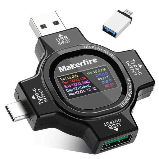電圧電流チェッカー Makerfire USB Cメーターテスター Type-C マルチメーターテスター TFTカラーディスプレイ 電流 電圧 抵抗 温度 通電時間 容量AMP充電器負荷インピーダンスなど表示 QC2.0 3.0 usb電 電圧電流チェッカー Makerfire USB Cメーターテスター Type-C マルチメーターテスター TFTカラーディスプレイ 電流 電圧 抵抗 温度 通電時間 容量AMP充電器負荷インピーダンスなど表示 QC2.0 3.0 usb電