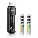EBL 単6電池 充電器セット aaaa ニッケル水素2 個付き 高容量400mAh 1200回くり返し充電 タッチペン 単6