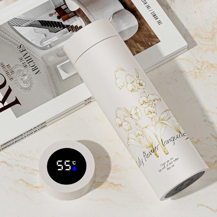 は30%値下げ真空断熱 オフィス 軽い 大人 スズラン柄 480ml おしゃれ 直飲み 水筒 マグボトル ステンレスボトル 温度表示付き 花柄 保冷 軽量 魔法