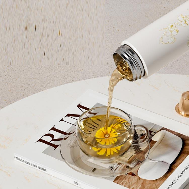 レボショップのは30%値下げ真空断熱 オフィス 軽い 大人 スズラン柄 480ml おしゃれ 直飲み 水筒 マグボトル ステンレスボトル 温度表示付き 花柄 保冷 軽量 魔法｜アングル3