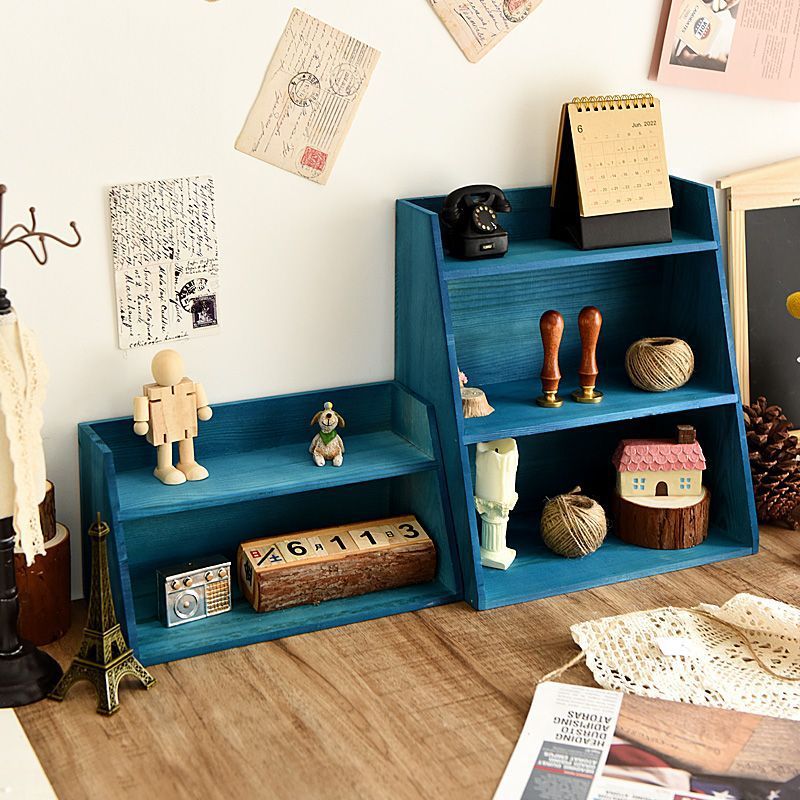 デスクトップ収納棚木製二層レトロ収納棚置物棚コップ棚実木オフィス収納整理棚