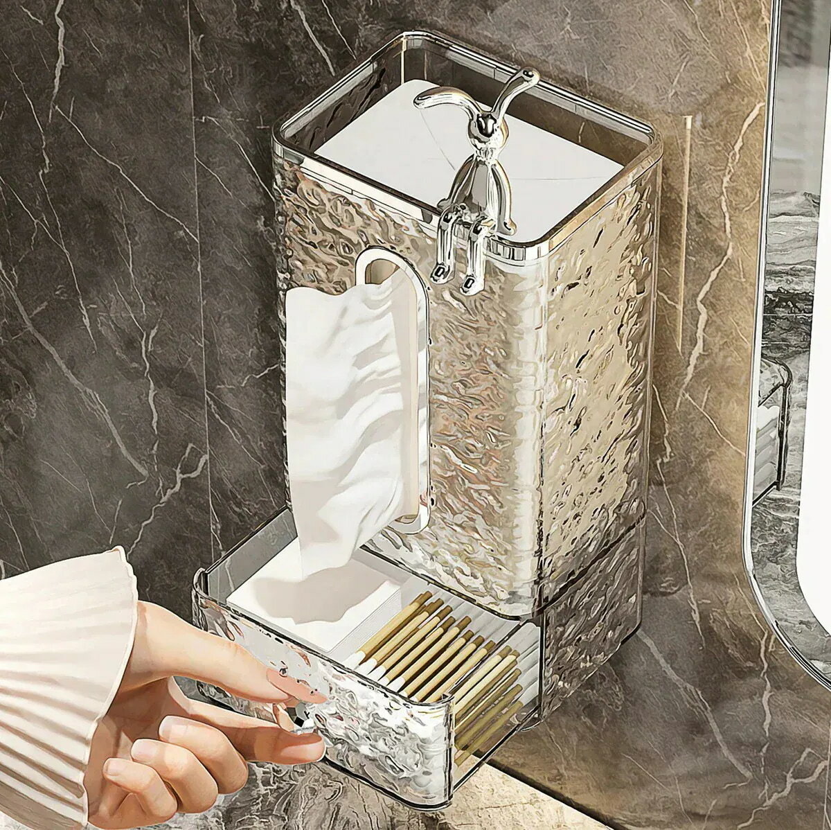 和風フェイスタオル収納ボックス ティッシュボックス 壁掛け キッチン トイレ 洗面所 逆さ紙箱 透明